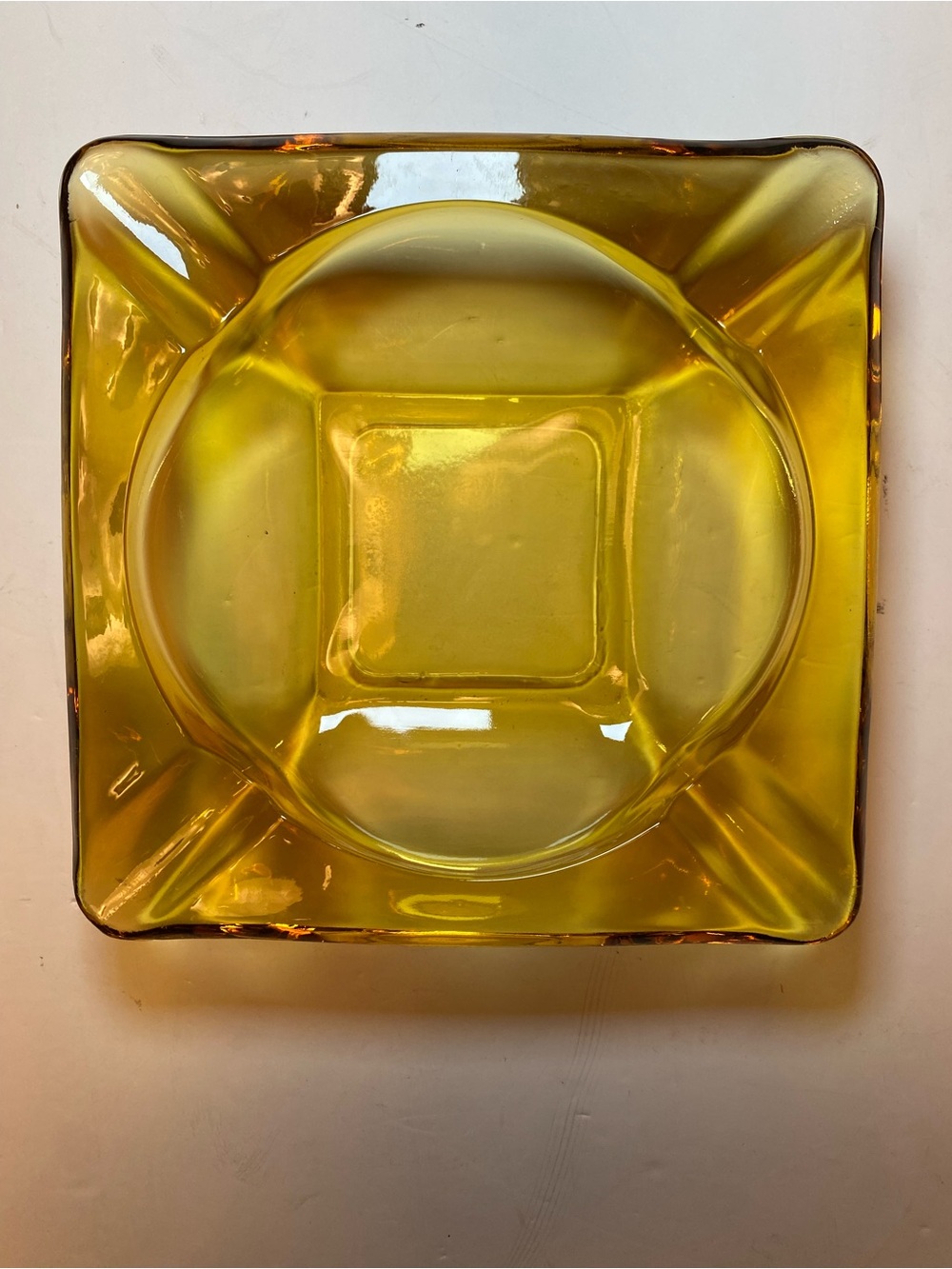 Vintage Amber Pressed Glass Square Ashtray 6 inch-decorative glassware